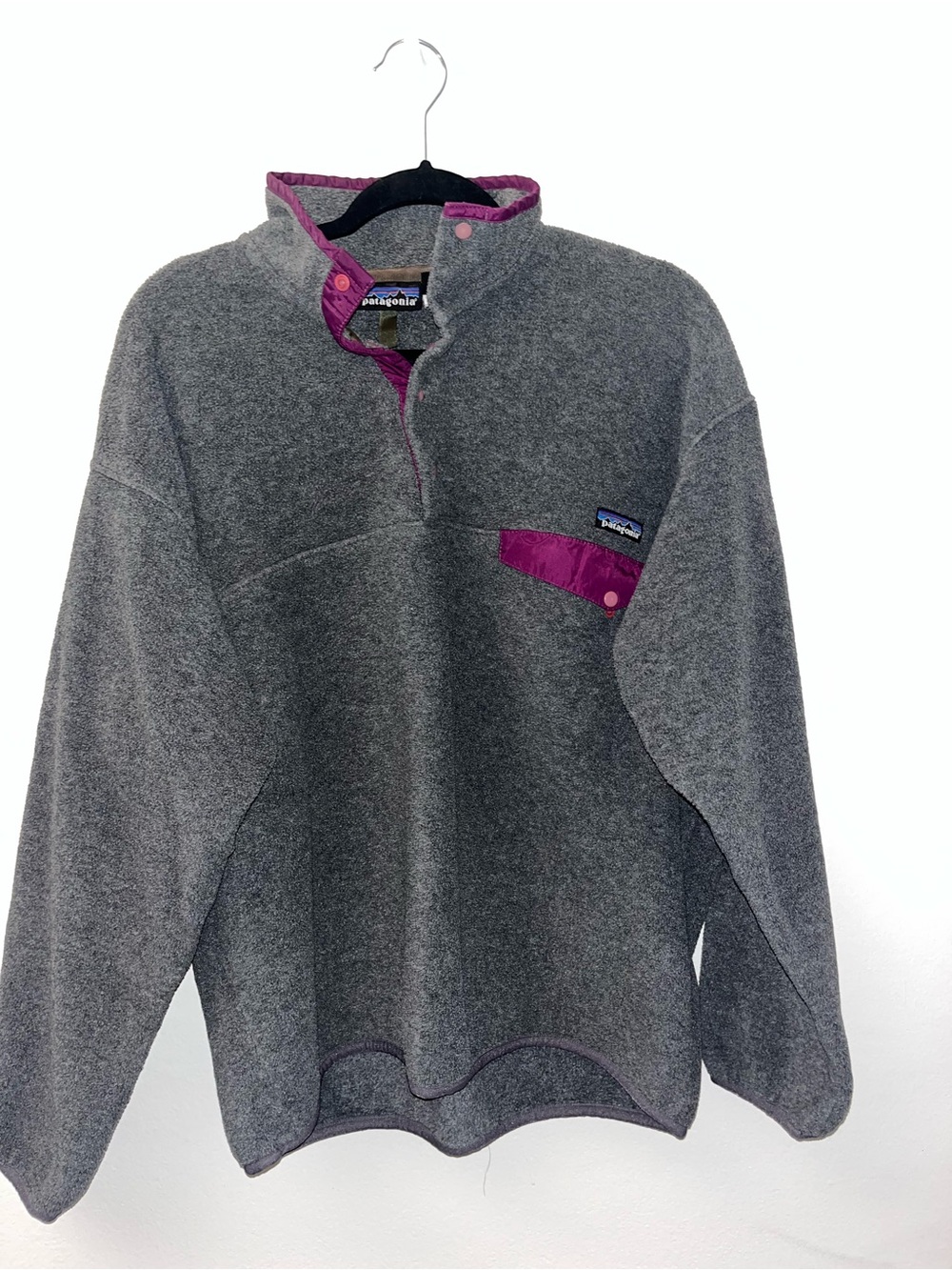 Patagonia Gray Fleece Zip Pullover with Purple Trim